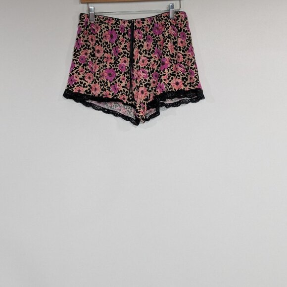 Rene Rofe Floral Animal Print Lace Sleep Set Tank & Shorts Black Pink Size Large - Picture 5 of 7